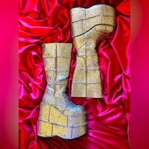 Silver Glitter PLATFORM Boots, Demonia STACK ❤️‍🔥🤖✨